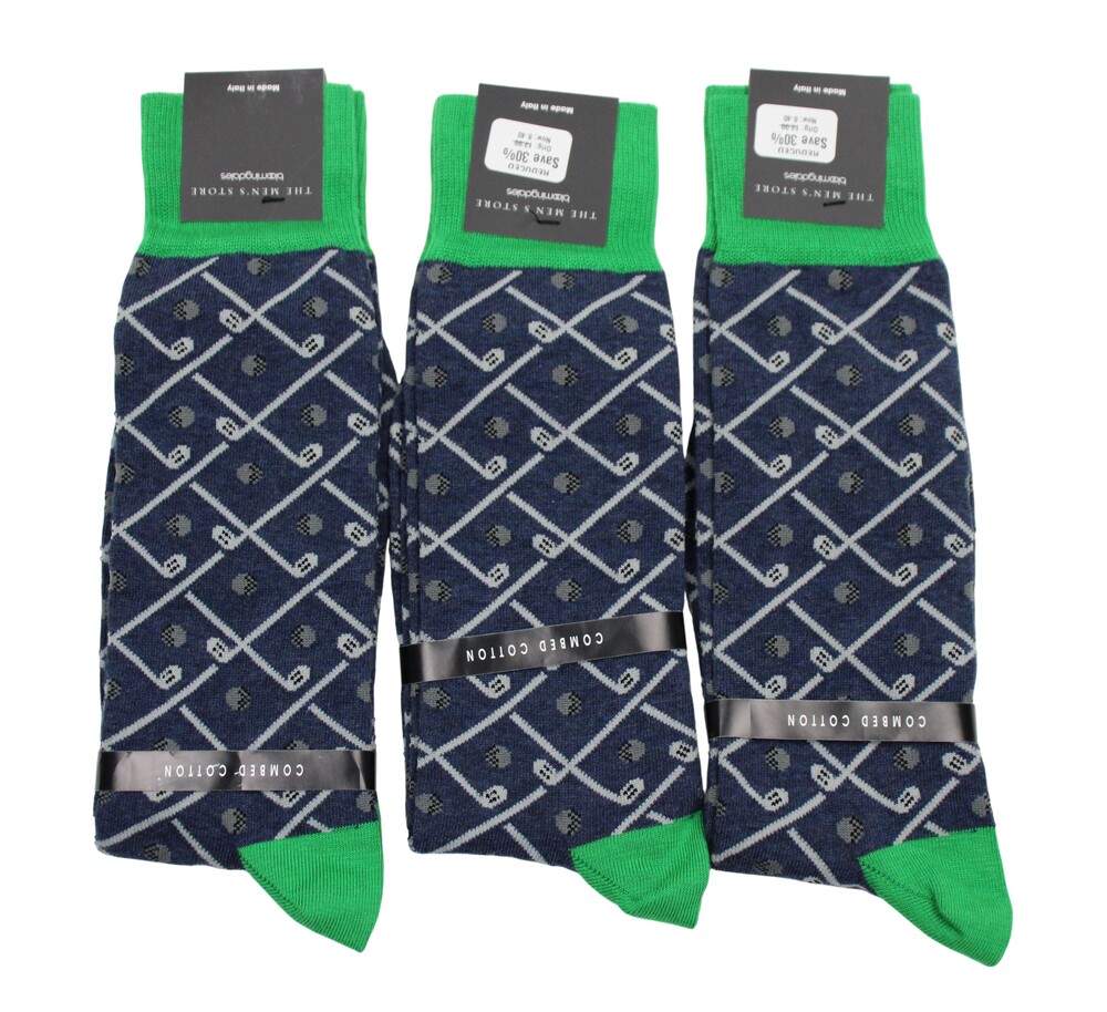 The Men's Store Bloomingdale's Socks Mens 10-13 Blue Golf Dress 3 Pairs Mid Calf